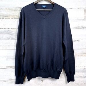 Faconnable V-Neck Sweater Mens XL Navy Blue Silk Cotton Cashmere Blend Old Money